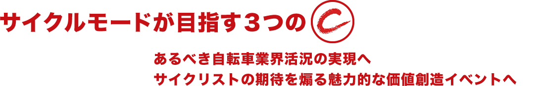 サイクルモードが目指す3つのC　あるべき自転車業界活況の実現へサイクリストの期待を煽る魅力的な価値創造イベントへ